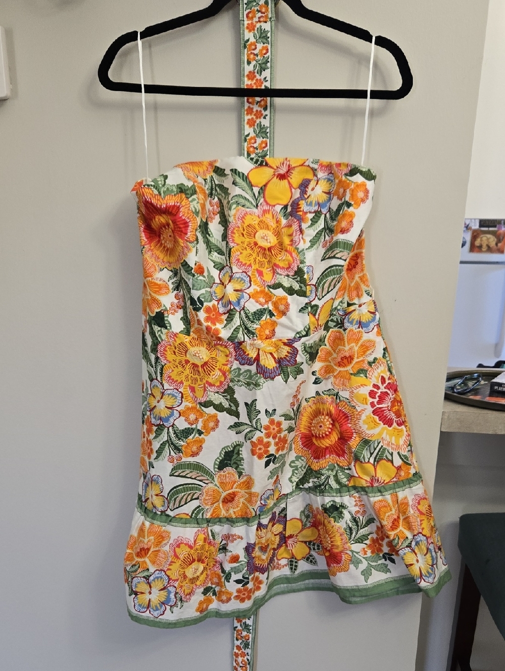 Joie White Strapless Floral Dress with Orange & Yellow Blooms